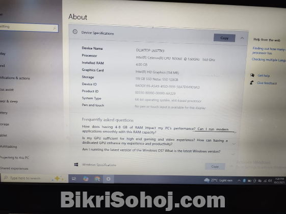 Asus X441SA 4GB RAM 128GB SSD Laptop